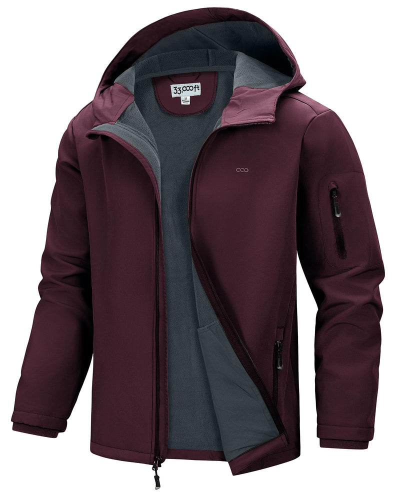 33,000ft Men's Hooded Softshell Jacket Waterproof Lightweight Insulated Windbreaker Fleece Lined Rain Shell Jacket-5