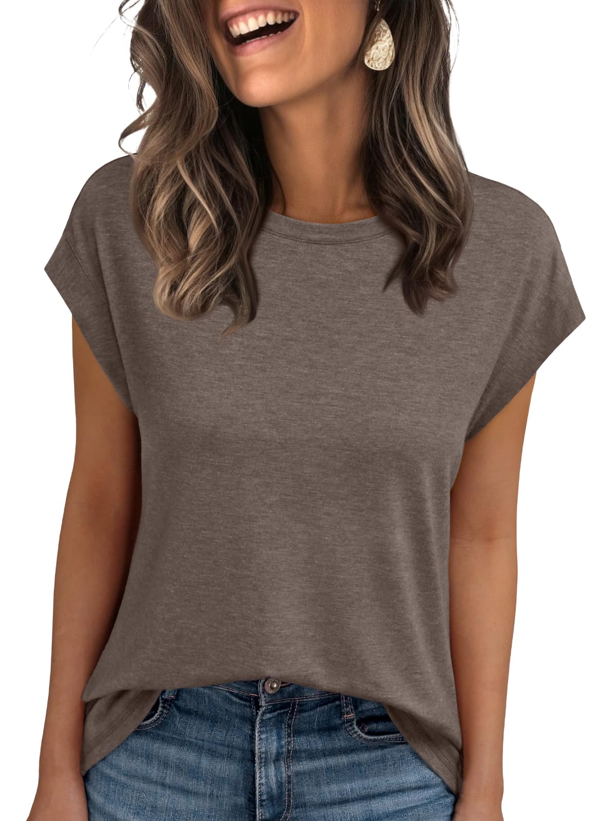 AUTOMET Women's Cap Sleeve Tops for Summer - Soft Stretchy Versatile Shirts for Office Casual Date Everyday Wear