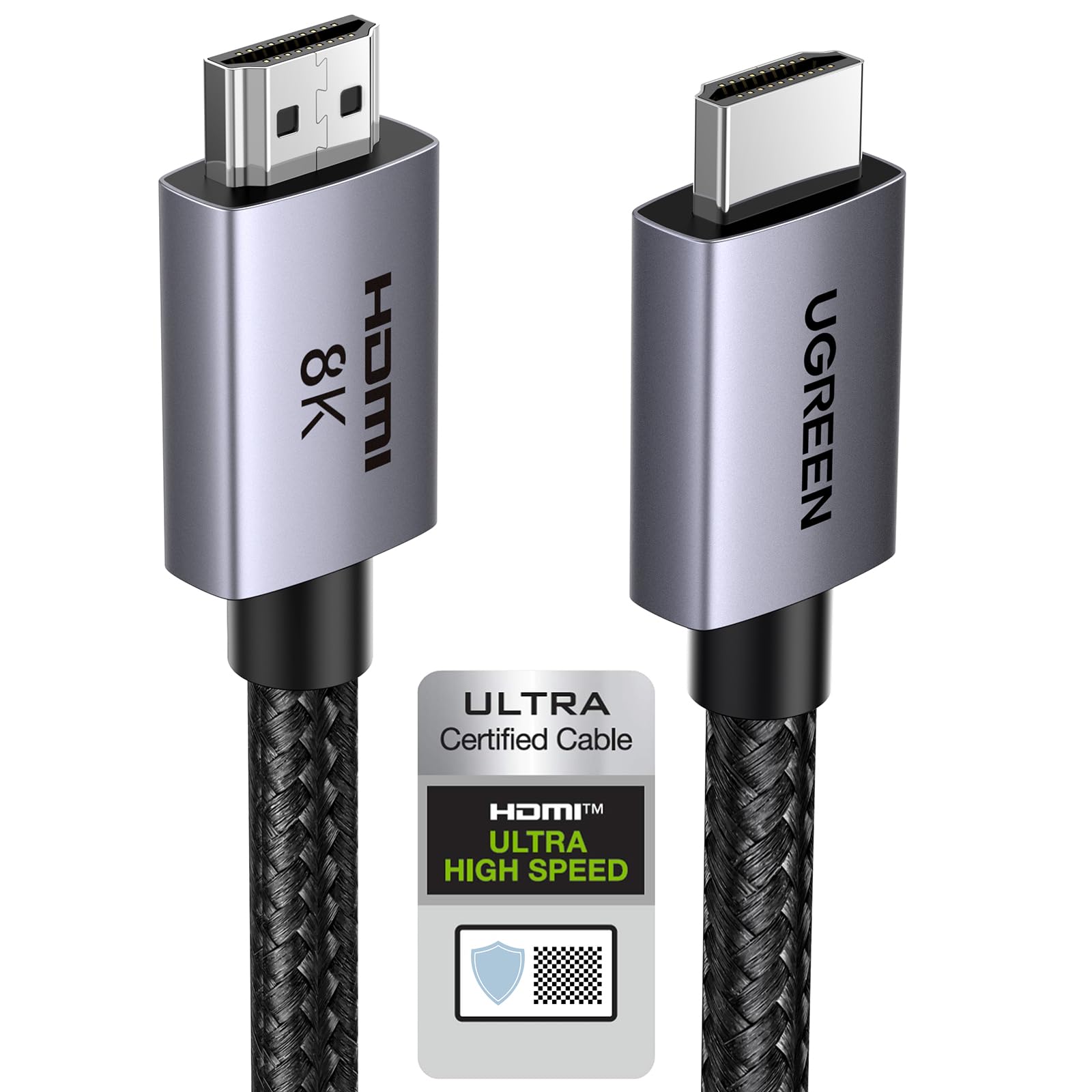 UGREEN 8K HDMI 2.1 Cable 48Gbps 6.6FT, Certified Ultra High Speed HDMI Cord Aluminum, 4K@240Hz 120Hz 10K 8K@60Hz, HDCP 2.2&2.3, eARC HDR 10 Dolby Compatible with PS5/Blu-ray/Roku TV/Switch 2/Mac mini