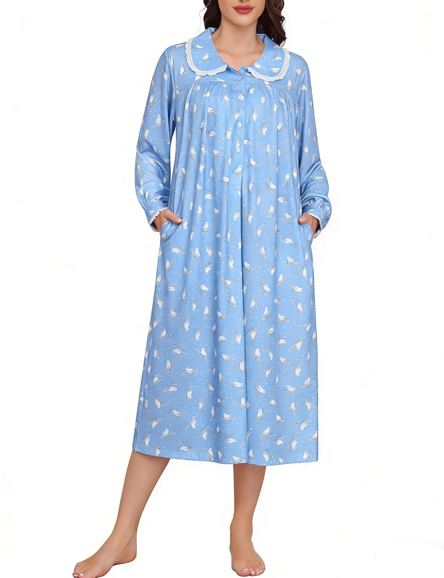 YOZLY Nightgowns for Women Soft Cotton Long Sleeve Night Gwon with Pockets-40