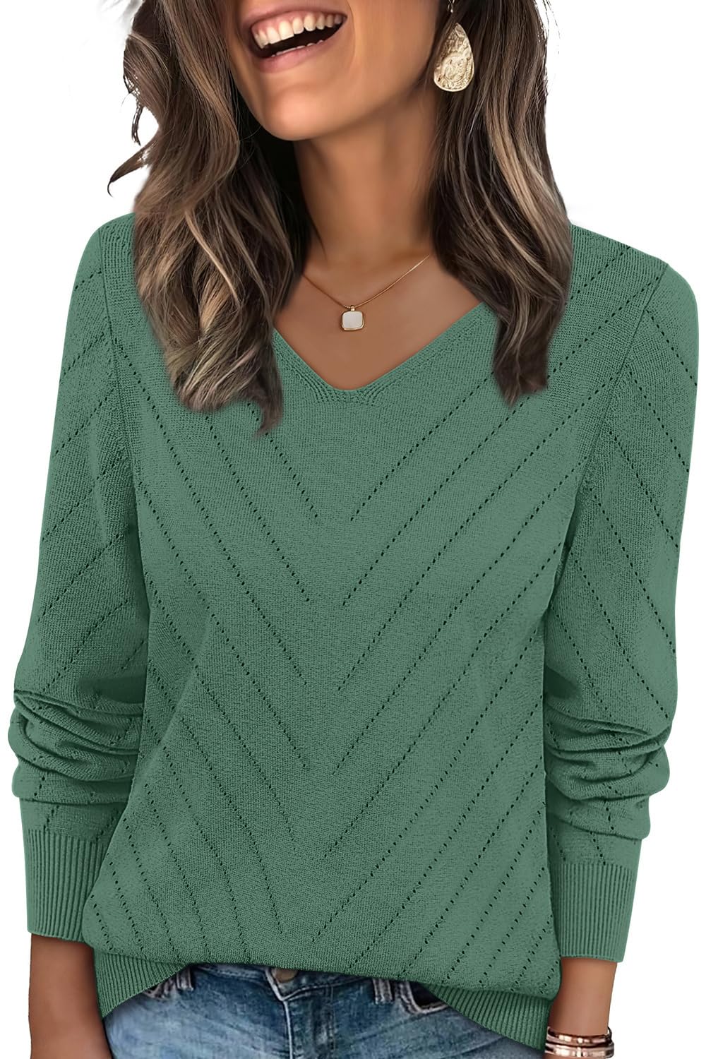 WIHOLL Sweaters for Women V Neck Casual Knit Long Sleeve Tops Lightweight Pullover Clothes Fall Fashion Outfits 2025-18