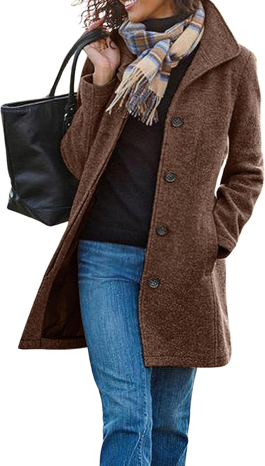 CHARTOU Women's Casual Thicken Wool Blend Stand Collar Single Breasted Pea Coat-13