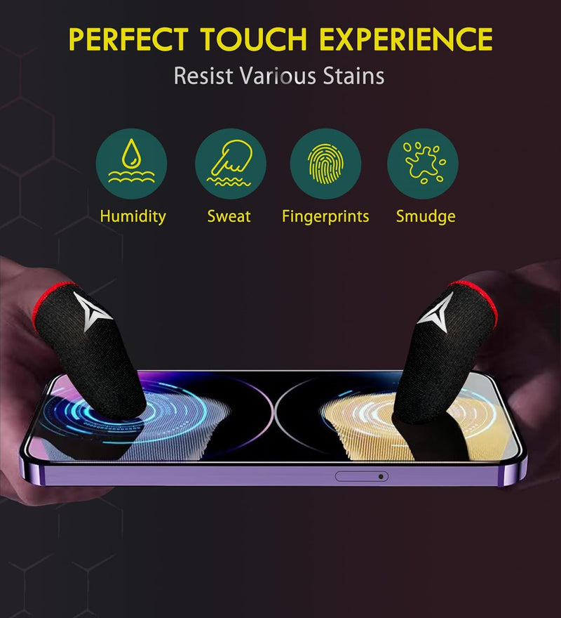 Professional Mobile Gaming Finger Sleeves with a Slide Box,No More Slipping,Longer Size for 5 Fingers, High Sensitivity,Anti-Sweat,Anti-Slip Finger Gaming Gloves Fits All Touchscreen Devices,6 Pack