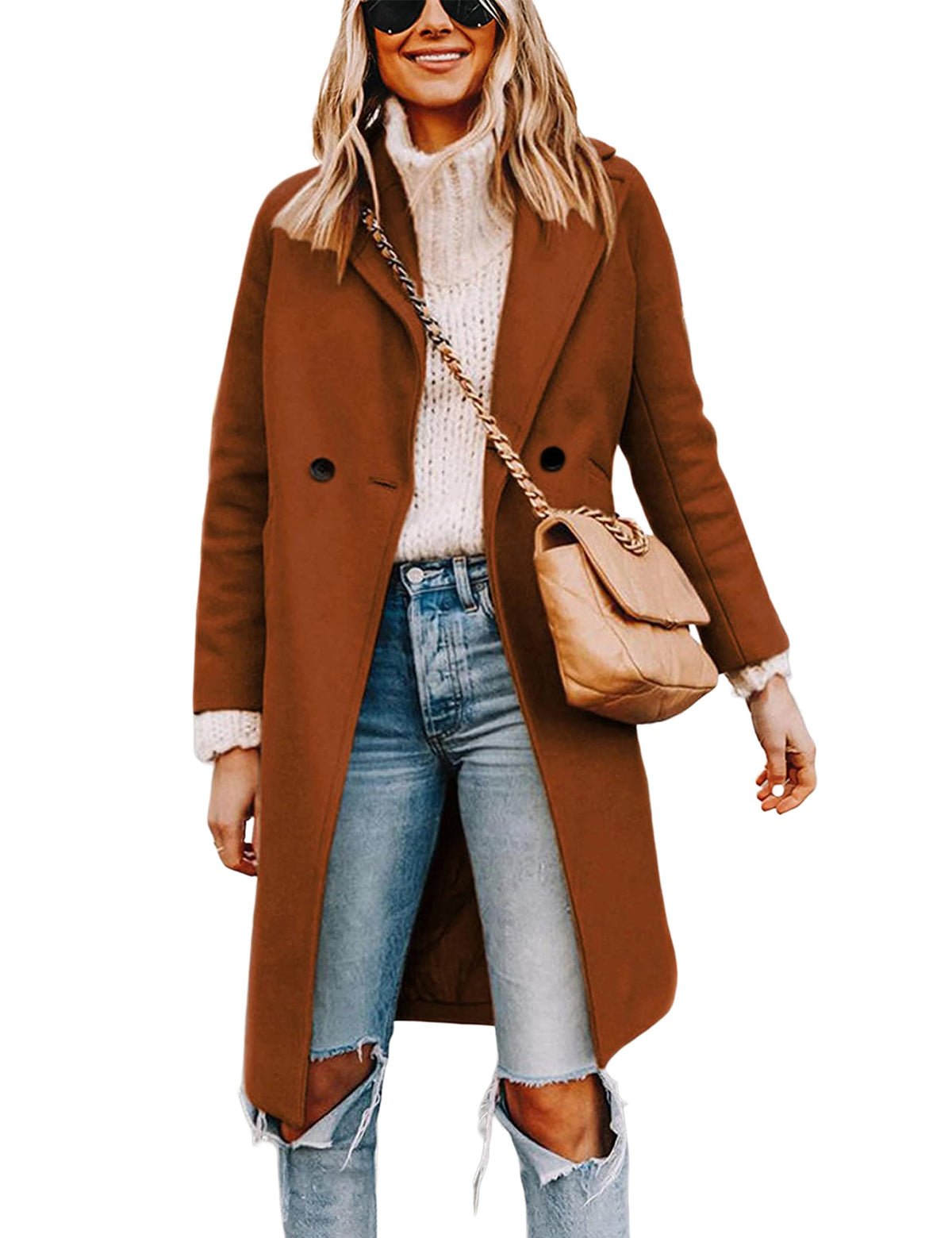 Tanming Women's Wool Pea Coats Long Trench Coats Jackets