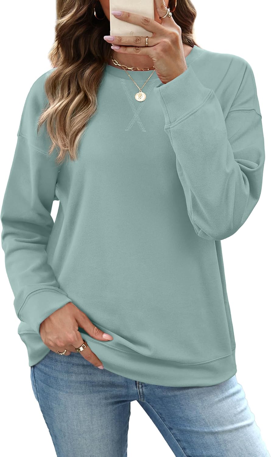 RUMIA Women's Crew Neck Sweatshirt Loose Pullover Long Sleeve Shirts Soft Tops for Women Fall Clothes 2025-32