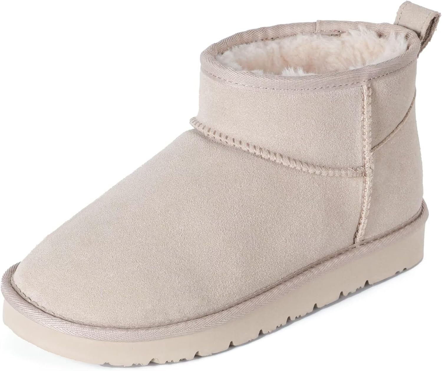 OOW 100% Genuine Suede Ankle Low Boots for Women Short Winter Snow Boot with Cozy Fur Lined-44