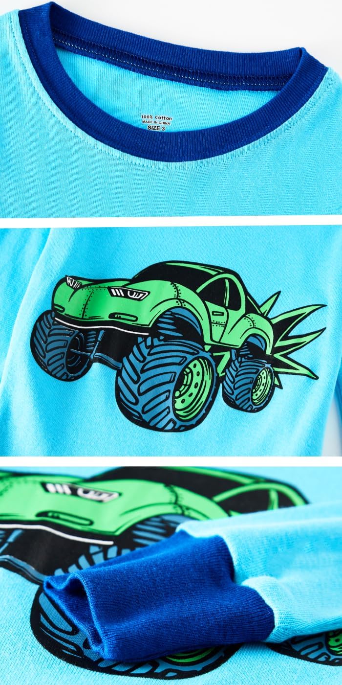 Little bety 4 Pieces Boys Pajamas Toddler Boys Long Sleeve Cotton Pjs Kids Sleepwear Sets 24Months-12Years