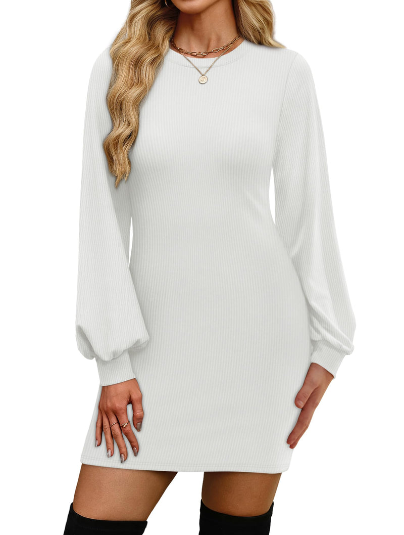 OFEEFAN Sweater Dresses for Women 2025 Fall Winter Puff Long Sleeve Crewneck Bodycon Fleece Ribbed Pullover Fashion Clothing-13