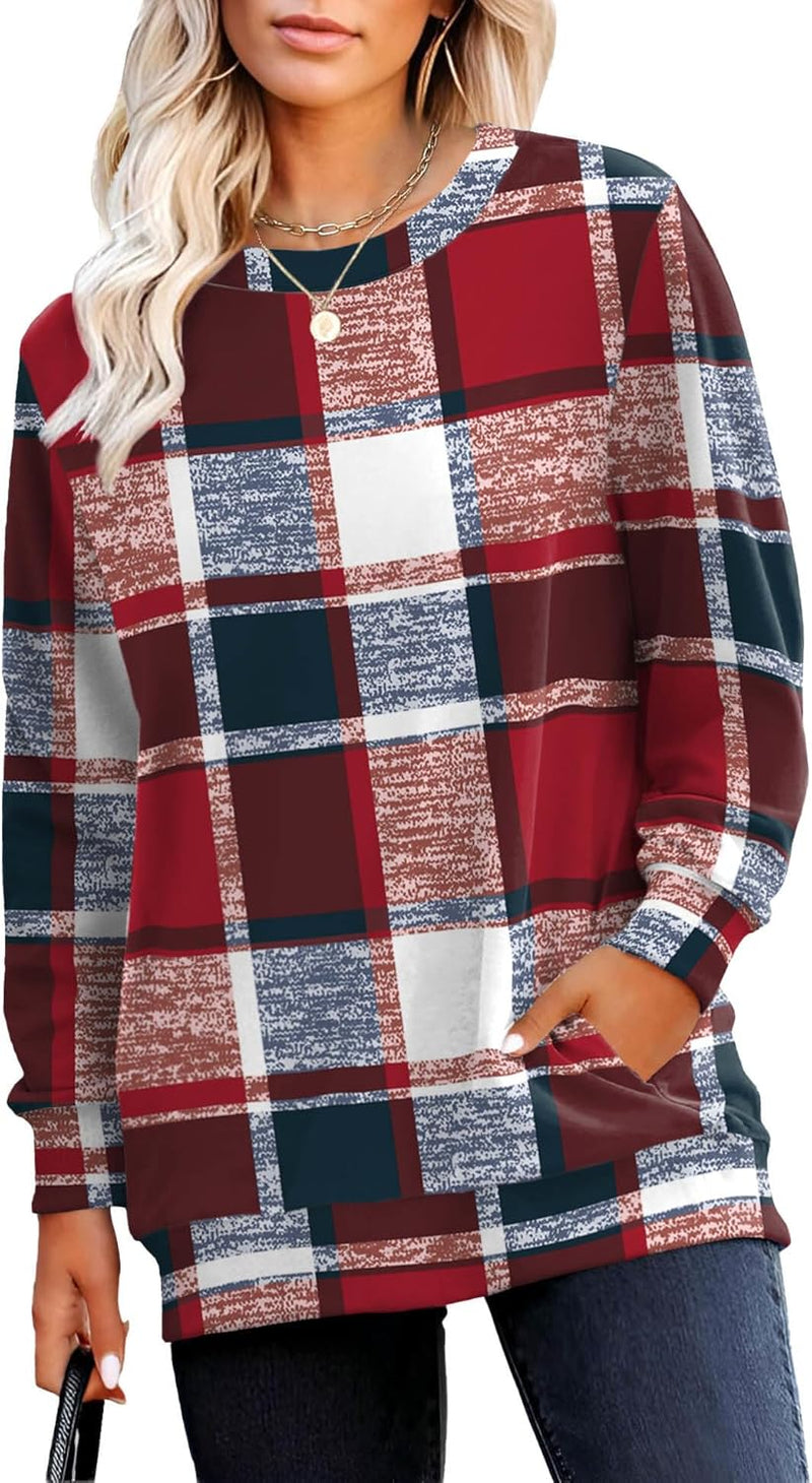 RUMIA Crewneck Fall Sweatshirts for Women Trendy- Women's Plain Long Sleeve Pullover Tops with Pockets Fashion-52