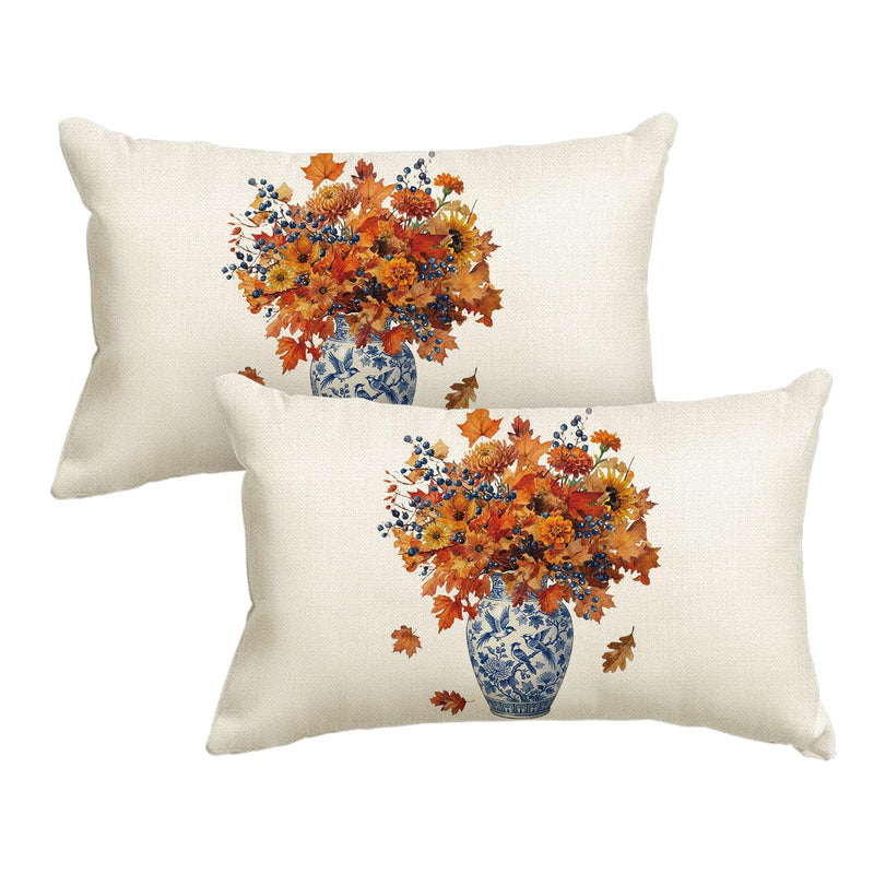 AVOIN colorlife Fall Flowers Bird Vase Throw Pillow Cover 12x20 Inch