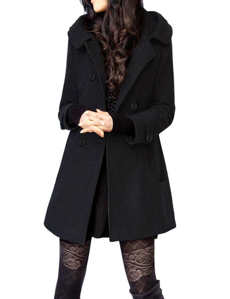 Tanming Women's Warm Double Breasted Wool Pea Coat Trench Coat Jacket with Hood-30