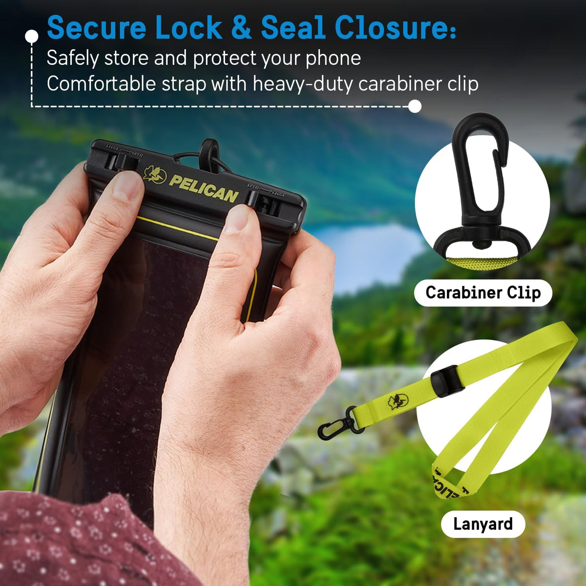 Pelican 2 Pack Marine Waterproof Phone Pouch (Regular) -Black/Hi-Vis Yellow | Touchscreen IP68 Floating Waterproof Phone Case w/Detachable Lanyard - Fits All Phones - Beach Cruise Ship Travel Essentials