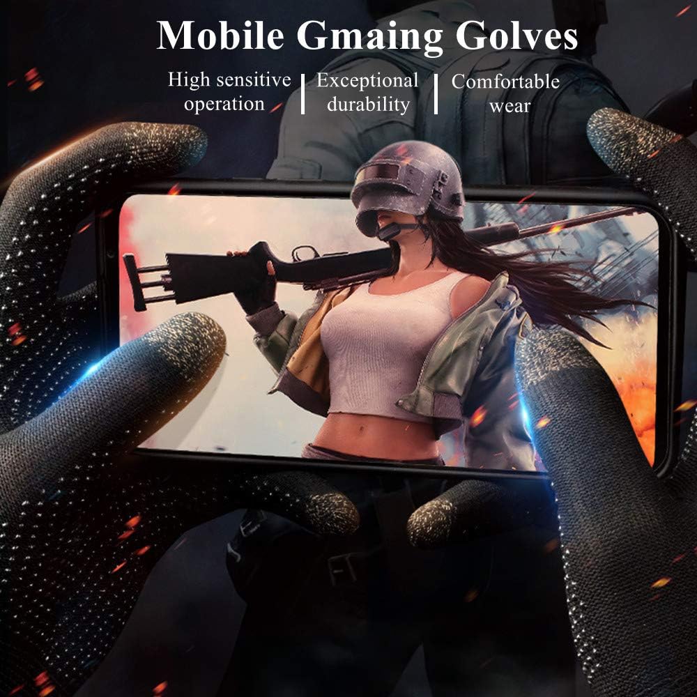 Gaming Gloves for Sweaty Hands - Rakizbe High-Sensitive Anti-Sweat Breathable Seamless Touch Screen Gloves with Thumb Finger Sleeves for iPad/Mobile Game Controller