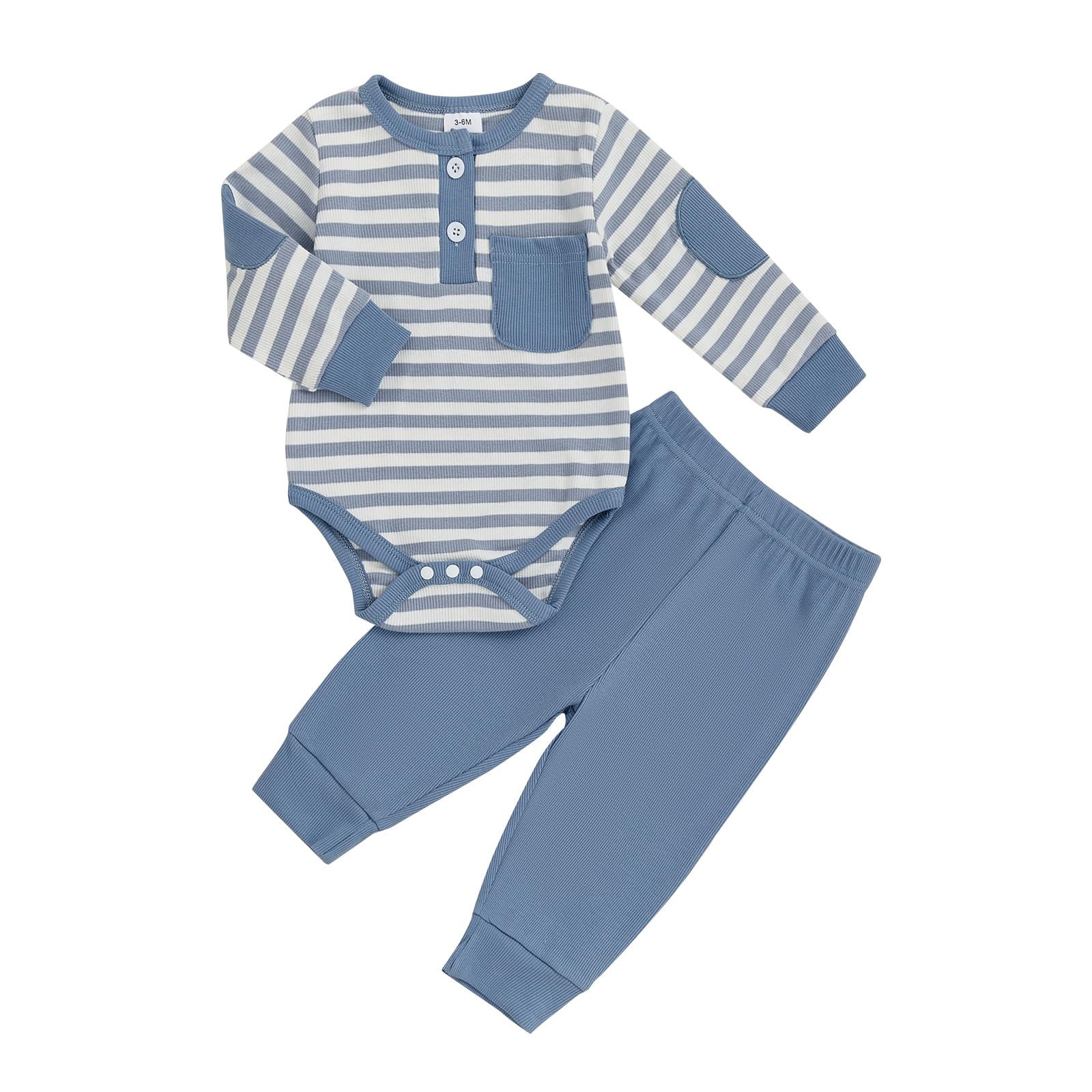 fhutpw Baby Boy Clothes 3 6 12 18 Months Ribbed Knitted Long Sleeve Romper and Pants Sets Newborn Fall Splicing Color Outfits