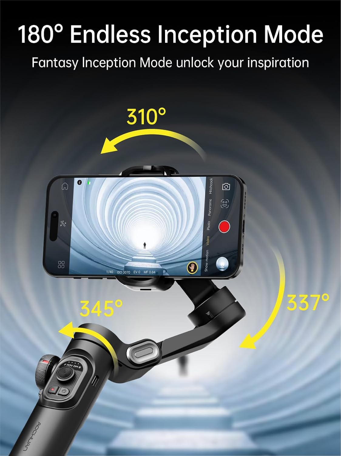 AOCHUAN Phone Gimbal Stabilizer 3-Axis Smartphone Foldable Handheld Gimbal for iPhone with Focus Wheel TikTok YouTube Vlog Stabilizer for iPhone17 16 15 14 13 Pro Max Android-Smart XE