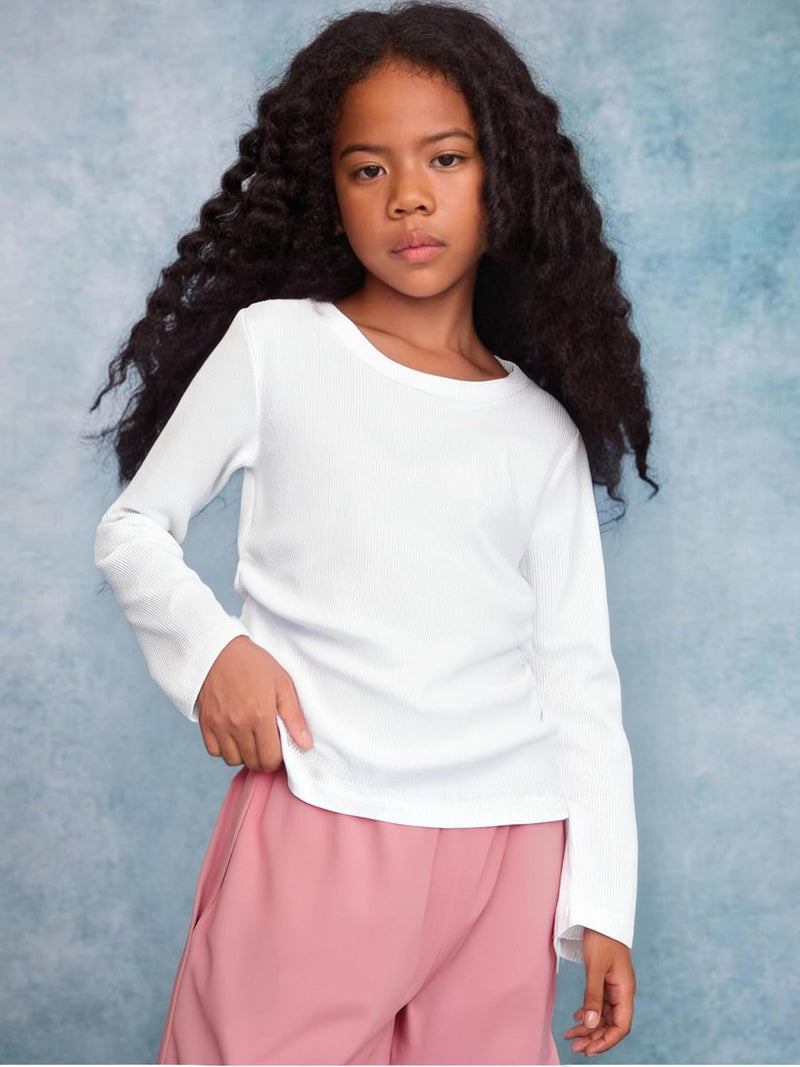 Azmxynol Girls Clothes 2 Piece Outfit Ribbed T-Shirt Top + Cargo Pants, Girls Fall Clothing Set, Sizes 5-16 Years