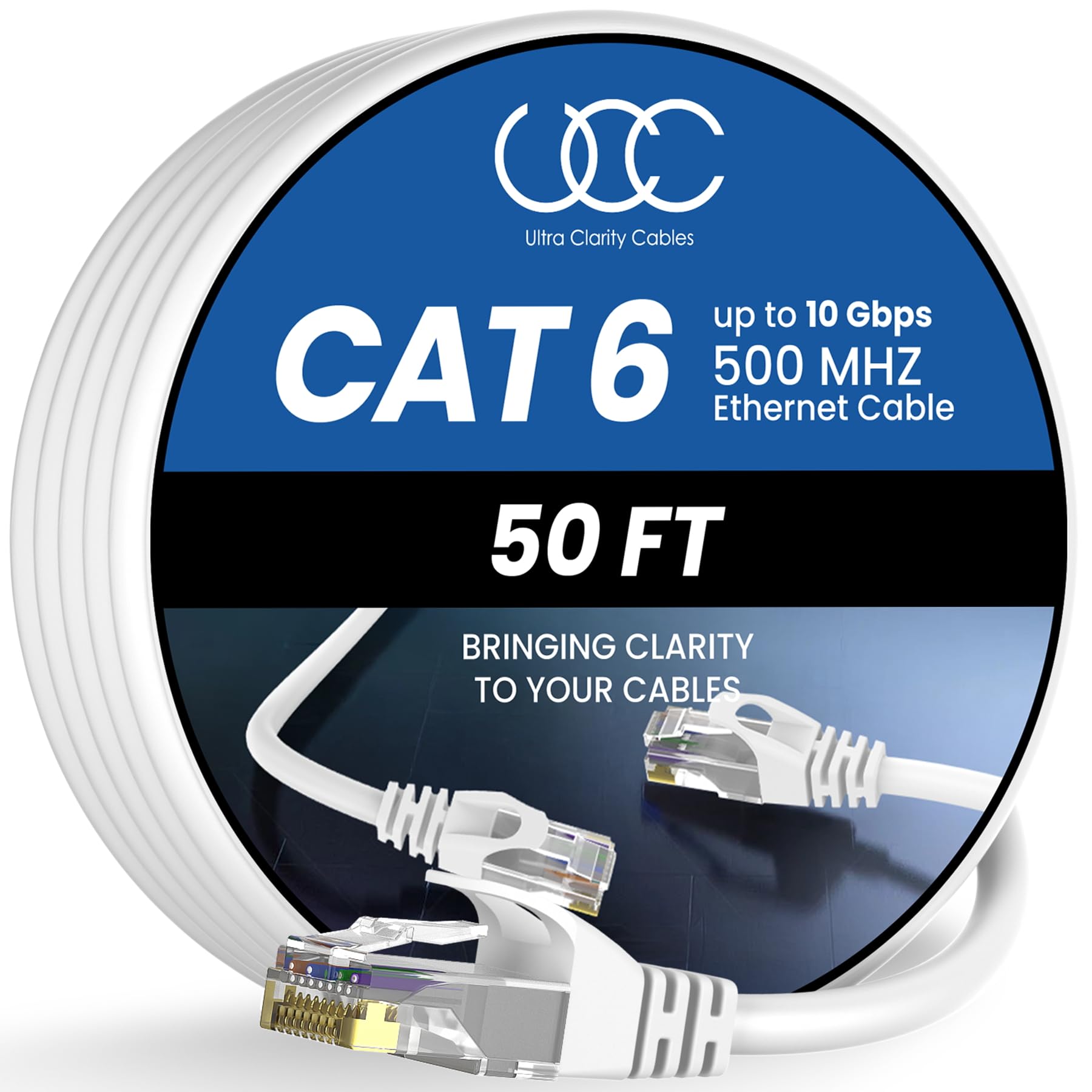 Ultra Clarity Cables Cat 6 Ethernet Cable 100 ft, Outdoor&Indoor 10Gbps Ethernet Cable, High Speed Cat6 Cable RJ45 LAN Internet Cable for Computer, Router, Modem, PS4/5, Xbox, Gaming - Black
