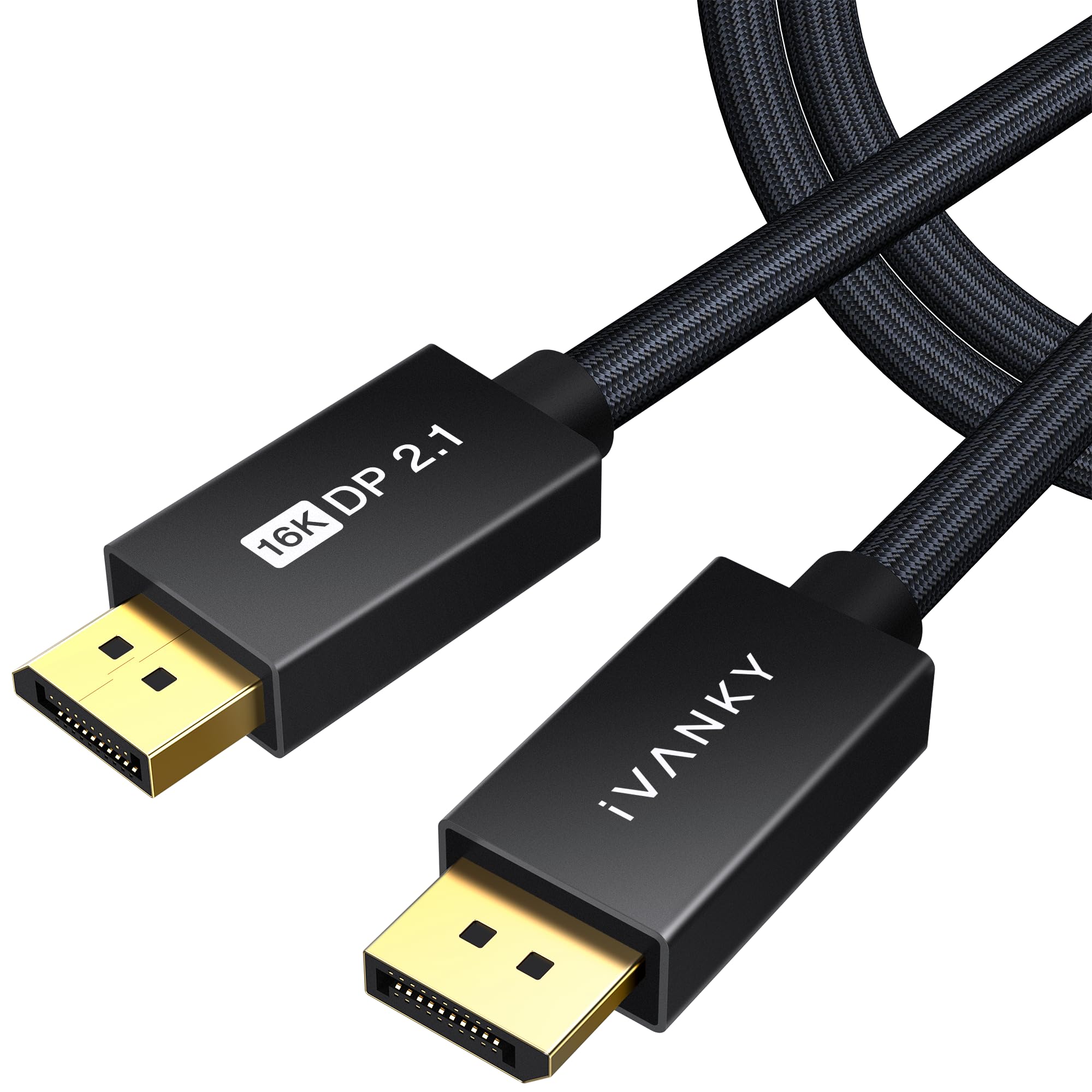 IVANKY 80Gbps Displayport Cable 2.1, 16K DP Cord [16K@60Hz,8K@120Hz,4K@240Hz], Display Port 2.1 Cable Support HDR10, HDCP, DSC 1.2a, for 5090,7900Graphics/PC/TV/Gaming Monitor, 6.6FT