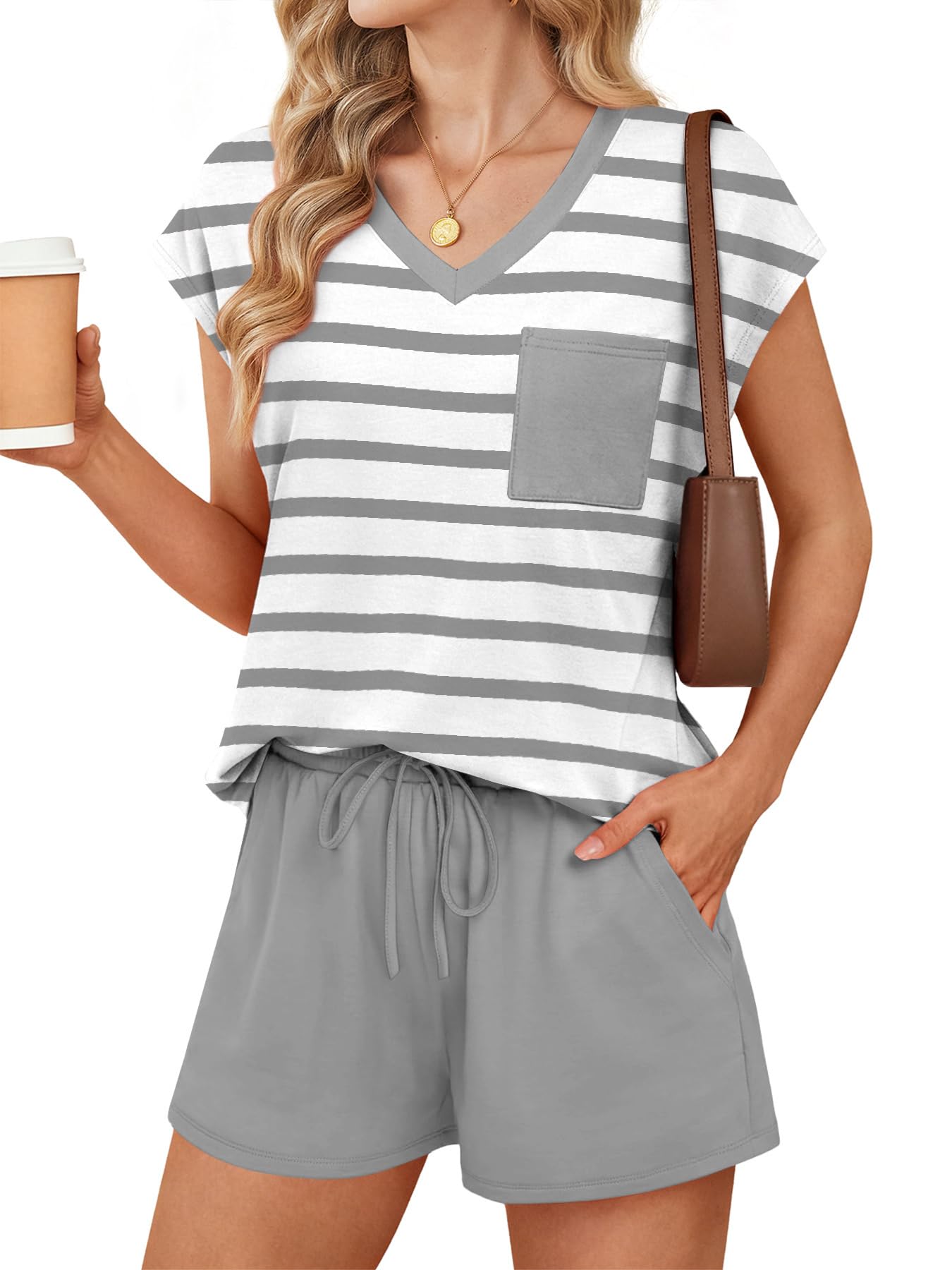 RUMIA Pajamas for Women 2 Piece Cap Sleeve Lounge Short Sets with Pockets (S-3XL)-56