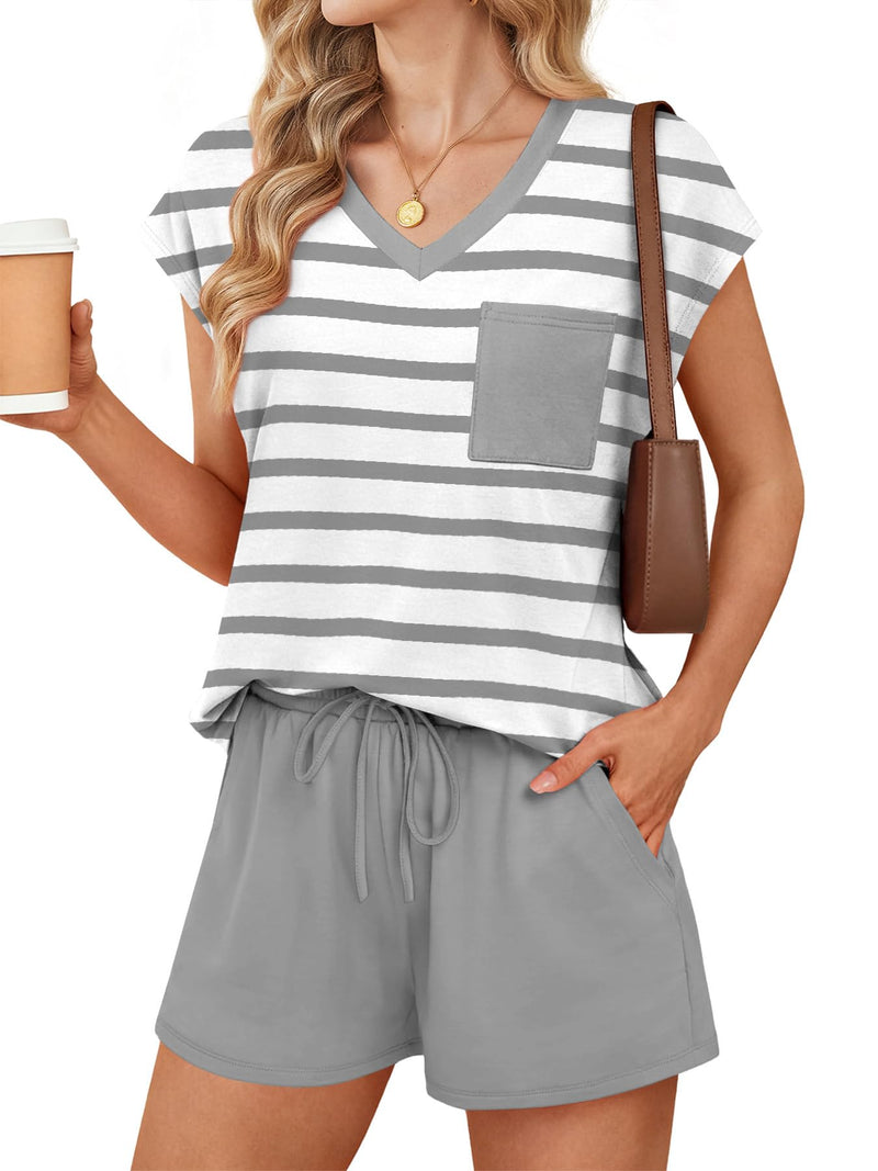 RUMIA Pajamas for Women 2 Piece Cap Sleeve Lounge Short Sets with Pockets (S-3XL)-77