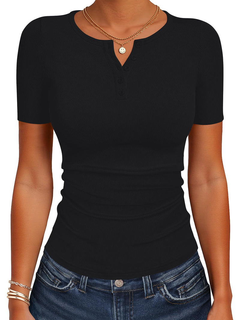 ANRABESS Womens Tops Short Sleeve Henley Shirts 2026 Summer Ribbed Slim Fit Basic Casual Tee Blouse Trendy Spring Clothing-33