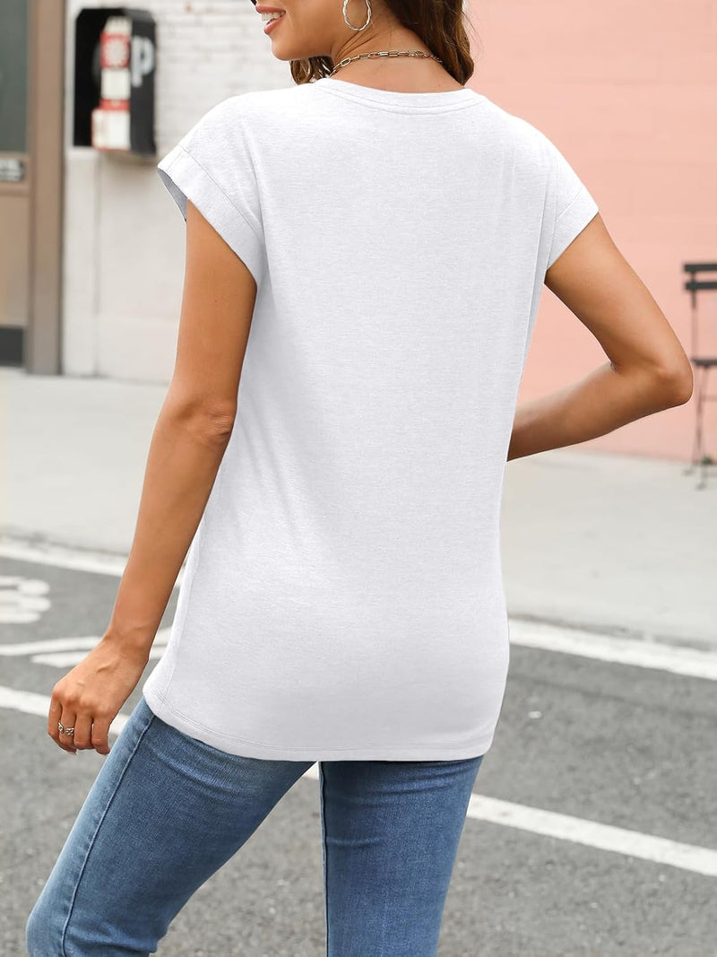 AUTOMET Women's Cap Sleeve Tops for Summer - Soft Stretchy Versatile Shirts for Office Casual Date Everyday Wear