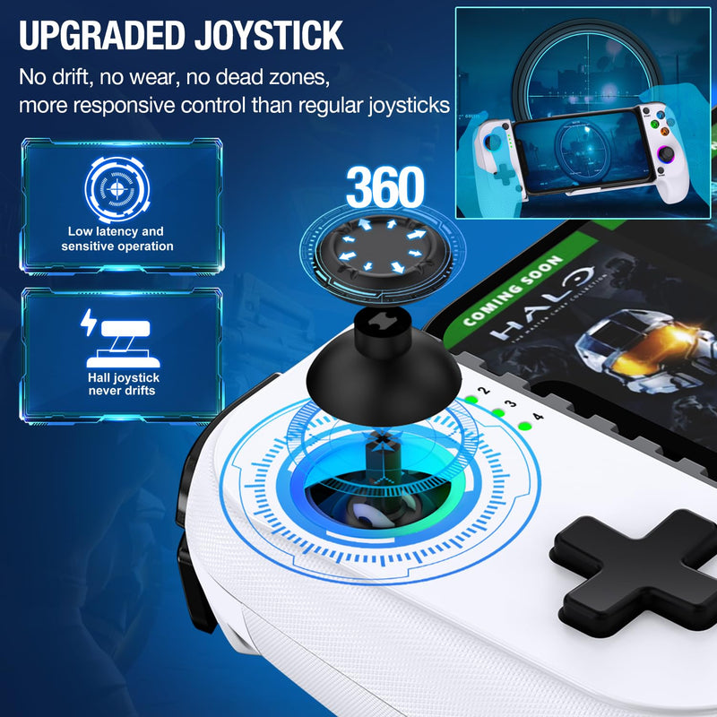 Mocagen MC1 Phone Controller for iPhone/Android Support Phone Case, Hall Effect Joysticks, Wireless Mobile Gaming Controller with 8-Color RGB Lighting, Turbo, Triggers, KeyLinker App