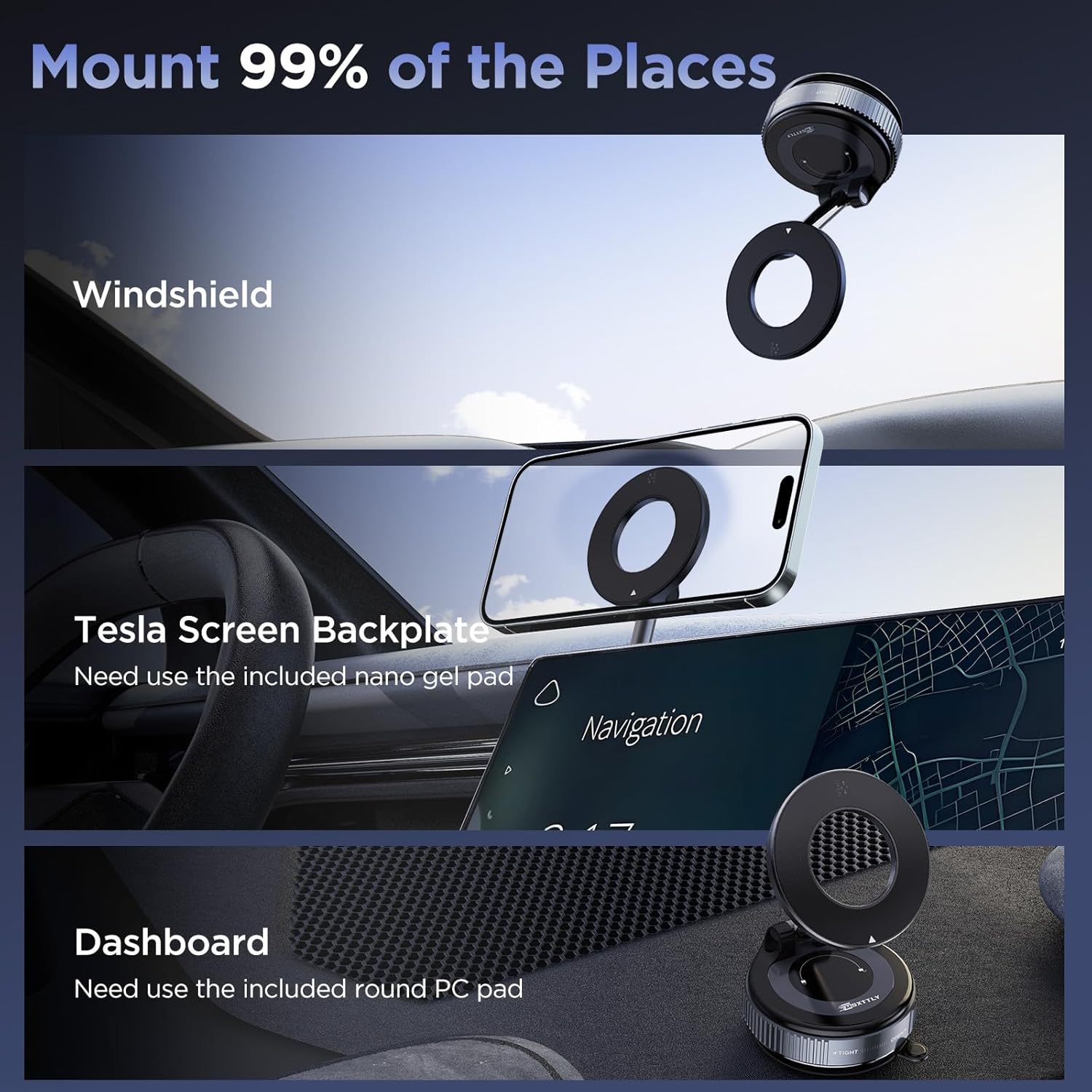Vacuum Magnetic Phone Holders for Your Car 2026 Suction Cup Phone Mount with Washable Nano Gel Pads 360° Adjustable Phone Mount,Travel Gifts, Car Phone Holder for Smartphone Car/Gym/Mirror