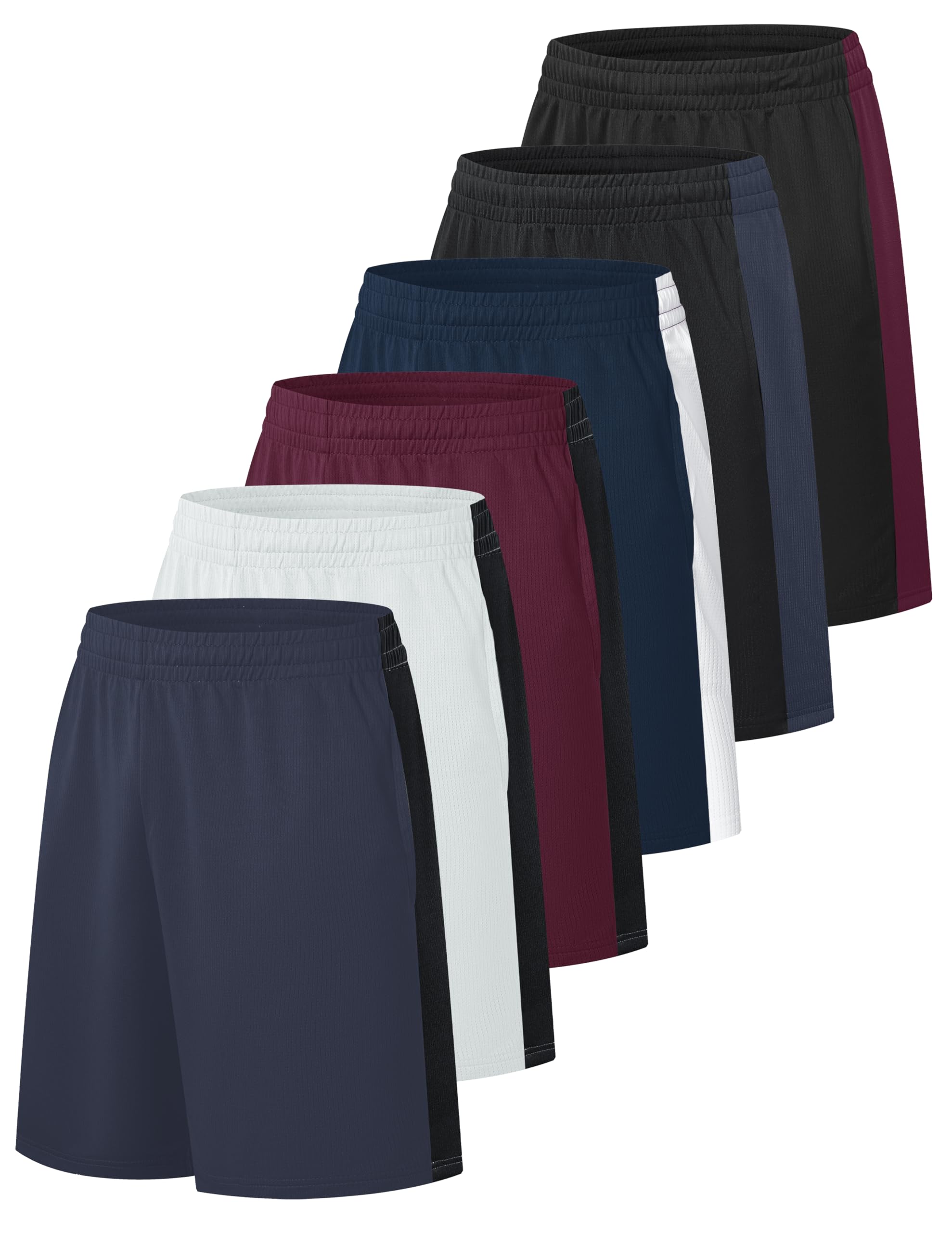 OYGSieg 6 Pack Mens Mesh Athletic Basketball Shorts Gym Shorts with Pockets, Quick Dry Workout Running Shorts Casual for Men