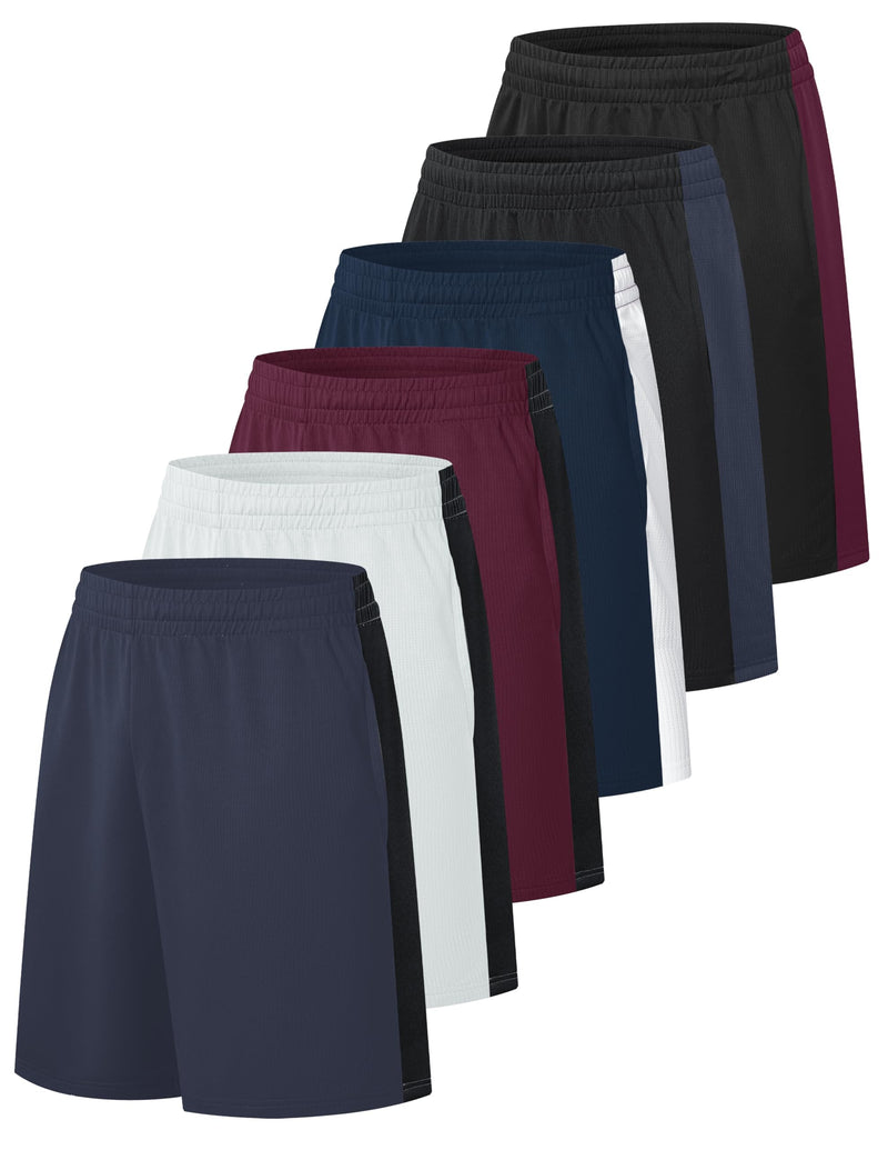 OYGSieg 6 Pack Mens Mesh Athletic Basketball Shorts Gym Shorts with Pockets, Quick Dry Workout Running Shorts Casual for Men