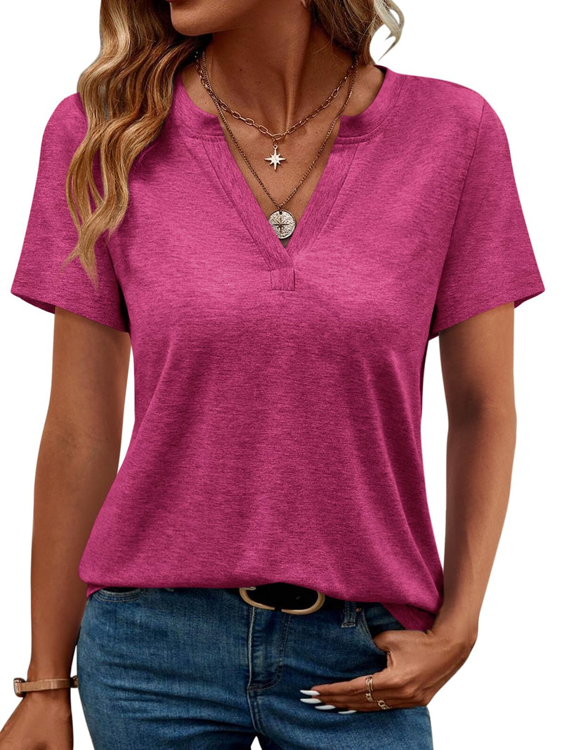 TICTICMIMI Women's V Neck Summer Tops Casual Short Sleeve T Shirts Basic Loose Fit Dressy Tees-80