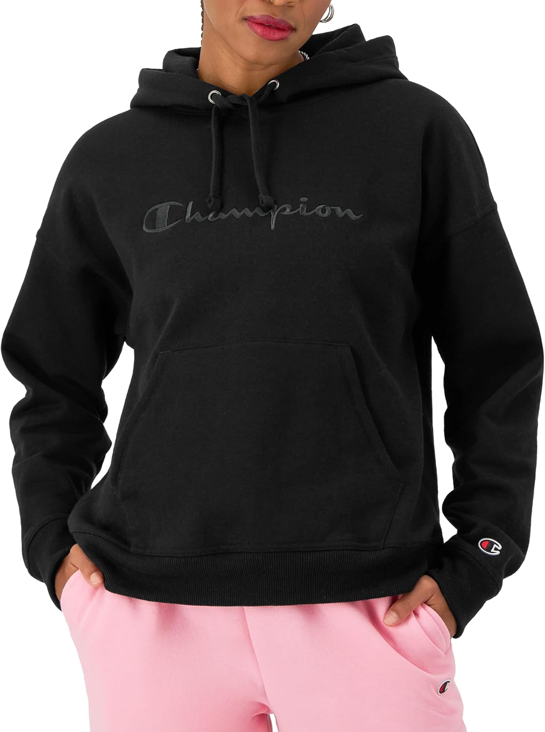Champion Women’s Pullover Fleece Hoodie, Loose Fit, Midweight, Script Logo-43