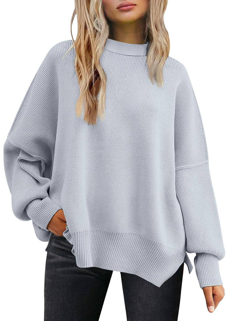 LILLUSORY Women's Oversized Batwing Sweaters 2025 Fall Outfits Trendy Crewneck Knit Side Slit Fashion Pullover Tops-78