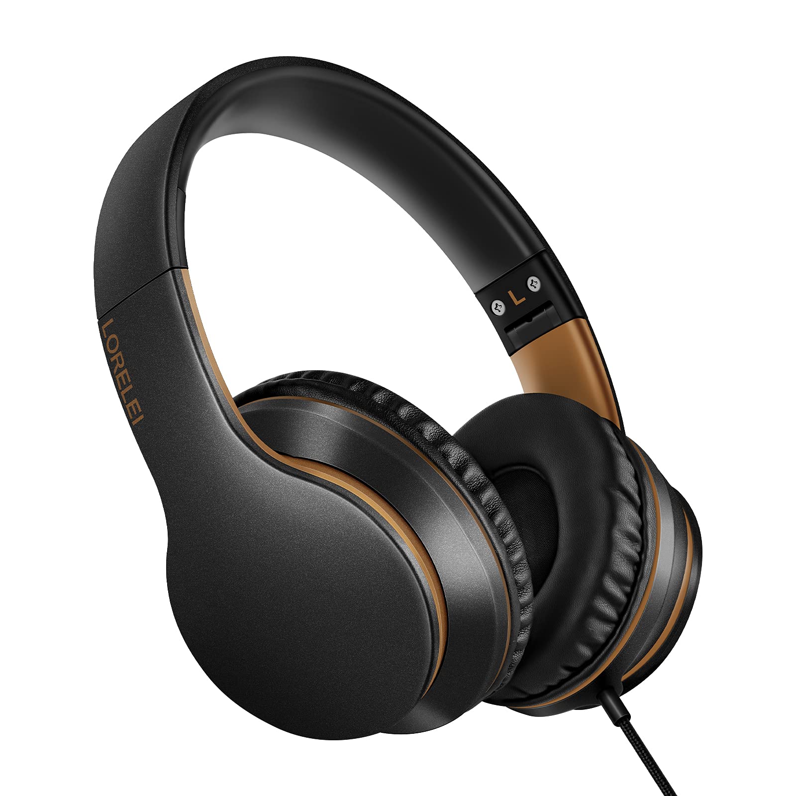LORELEI X6 Over-Ear Wired Stereo Bass Headphones with Microphone, Lightweight, Foldable & Portable with 1.45M No-Tangle for Smartphone, Tablet, MP3/4, Space Black