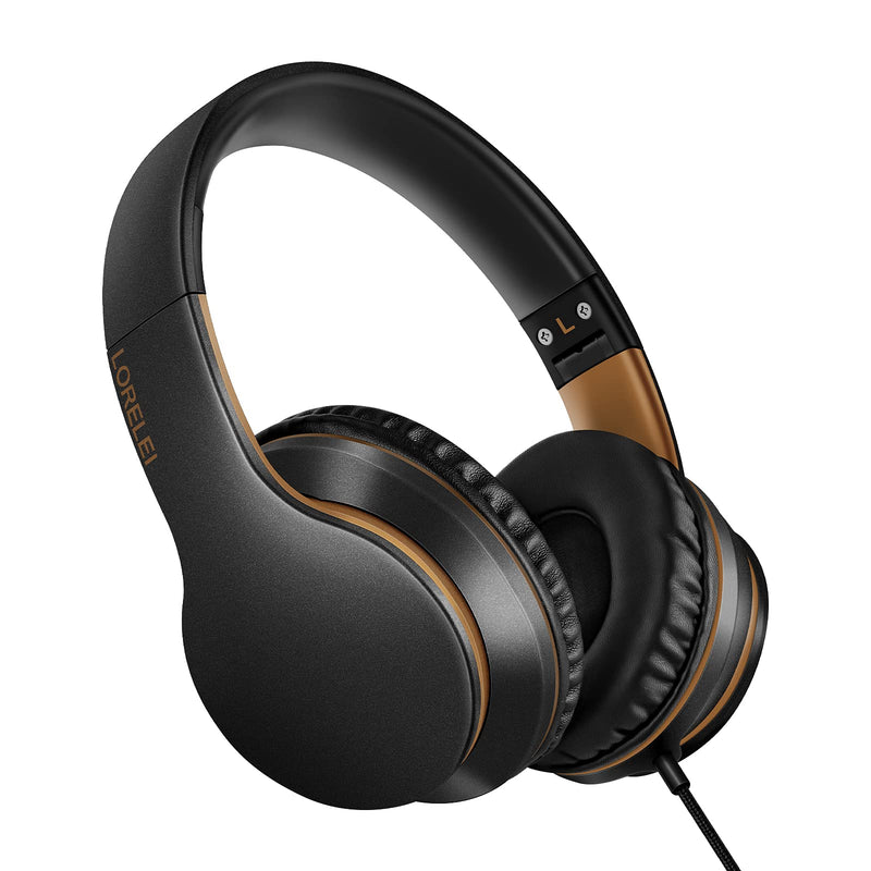 LORELEI X6 Over-Ear Wired Stereo Bass Headphones with Microphone, Lightweight, Foldable & Portable with 1.45M No-Tangle for Smartphone, Tablet, MP3/4, Space Black