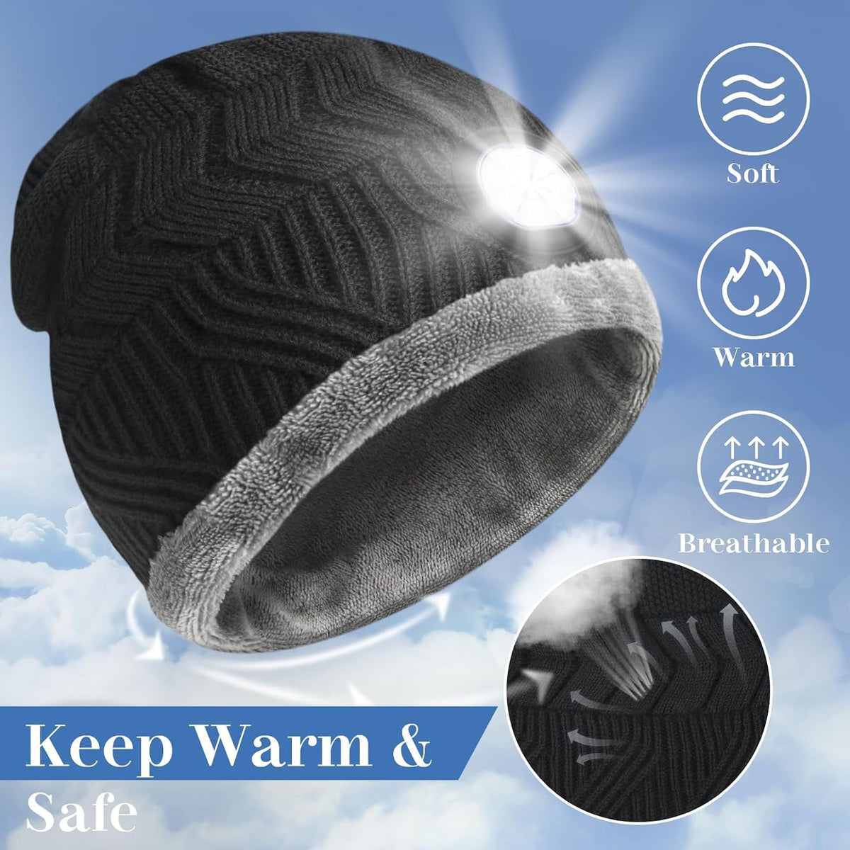 LED Beanie Hat with Light, Christmas Stocking Stuffers for Men Teens Gifts