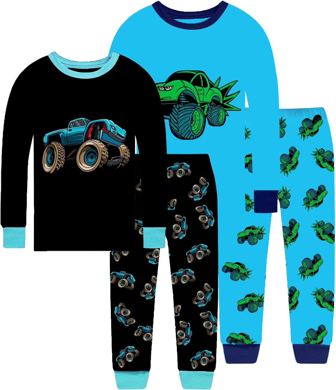 Little bety 4 Pieces Boys Pajamas Toddler Boys Long Sleeve Cotton Pjs Kids Sleepwear Sets 24Months-12Years