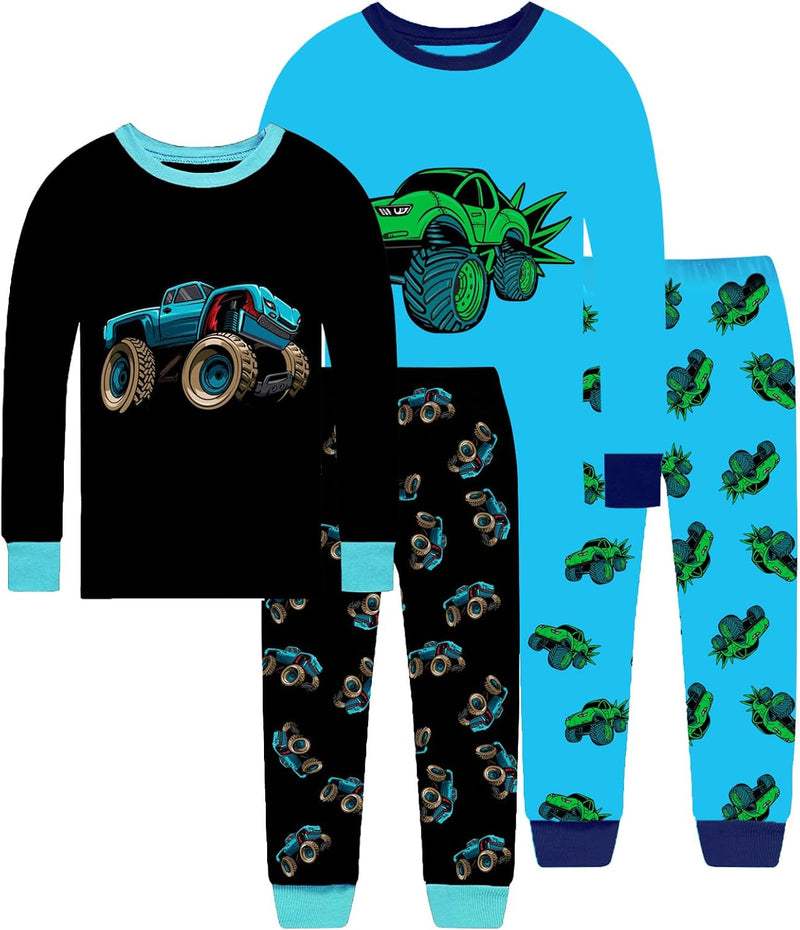 Little bety 4 Pieces Boys Pajamas Toddler Boys Long Sleeve Cotton Pjs Kids Sleepwear Sets 24Months-12Years