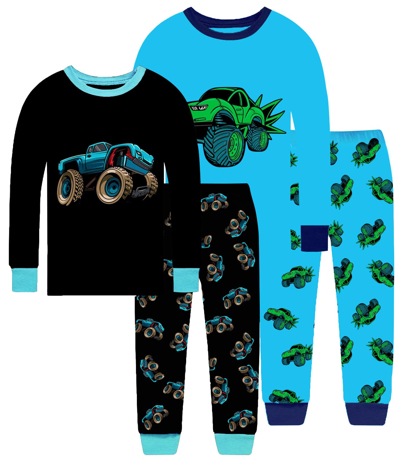 Little bety 4 Pieces Boys Pajamas Toddler Boys Long Sleeve Cotton Pjs Kids Sleepwear Sets 24Months-12Years