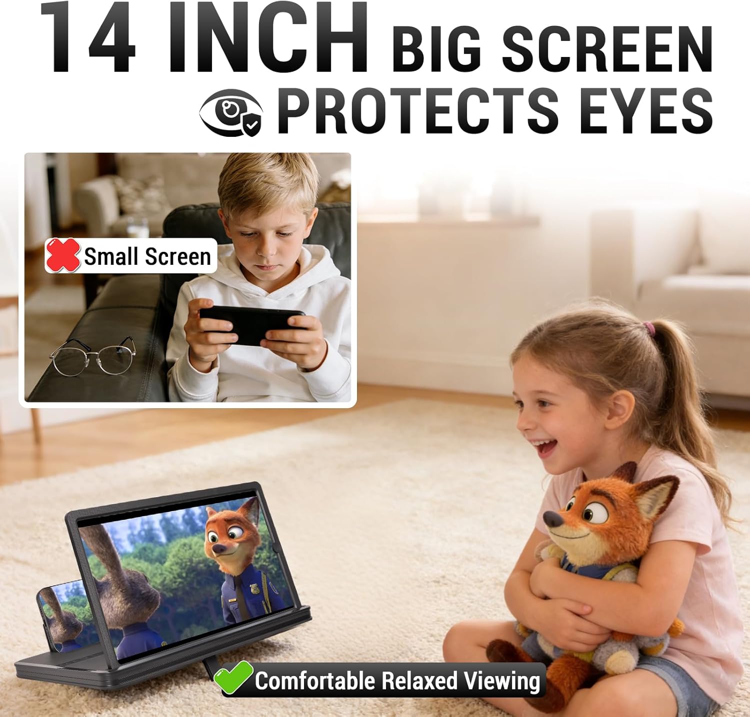 14" Phone Screen Magnifier, 2026 New 2-in-1 3D HD Portable Projector Screen, Vertical & Horizontal Switch for Movies, Gaming & Live Streaming