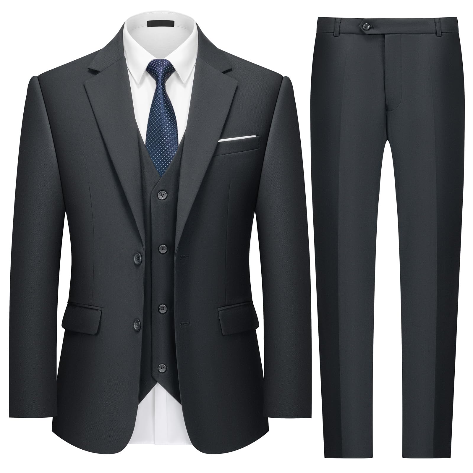 MAGE MALE Mens Two Button 3-Piece Suits Slim Fit Tuxedo Set with Blazer Jacket Vest & Pants for Wedding Prom Business-48