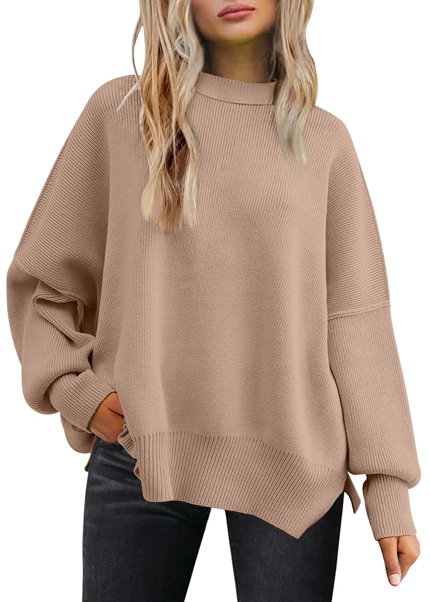 LILLUSORY Women's Oversized Batwing Sweaters 2025 Fall Outfits Trendy Crewneck Knit Side Slit Fashion Pullover Tops-96