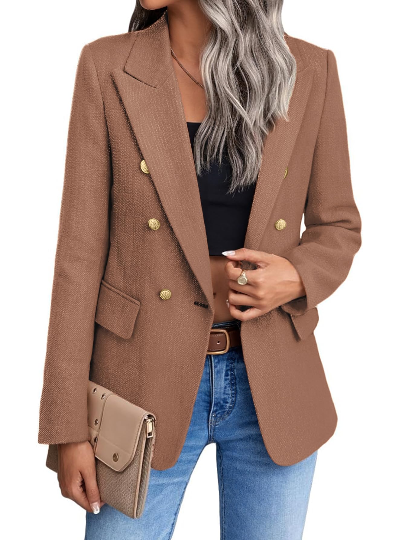 Mina Self 2026 Winter Women's Tweed Wool Blazer Jacket - Plaid Warm Fully Lined Fashion Business Casual Elegant Coat Pockets-79