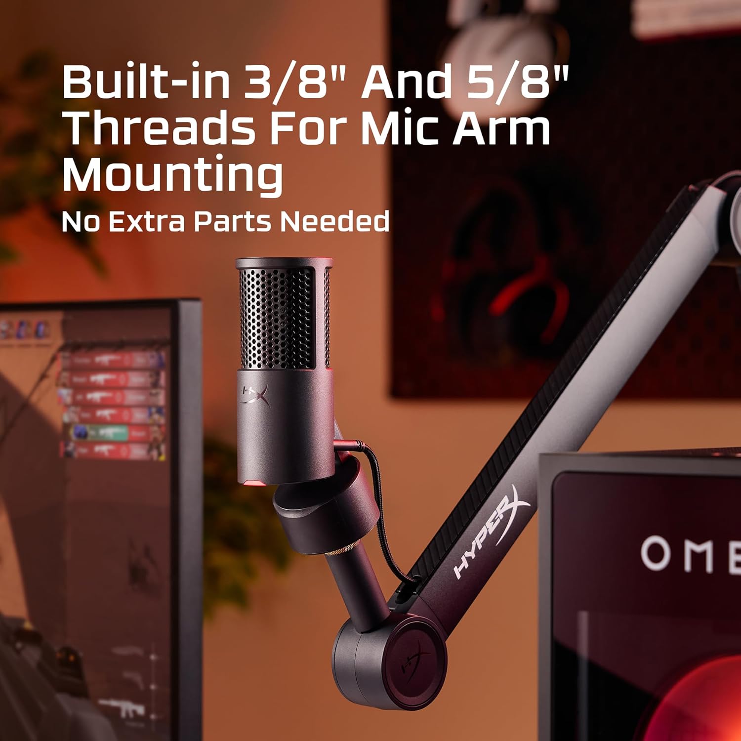 HyperX SoloCast 2 – Gaming USB Condenser Mic for PC, USB-C to USB-A, Built-in Pop Filter, Internal Shock Mount, Plug and Play, 24-bit / 96kHz, Compact Tiltable Stand – Black