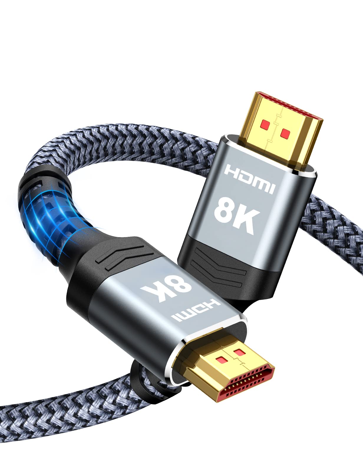 Highwings 8K 10K 4K HDMI Cable 48Gbps 6.6FT/2M, Certified Ultra High Speed HDMI Cable Braided Cord-4K@120Hz 8K@60Hz, DTS:X, HDCP 2.2 & 2.3, HDR 10 Compatible with Roku TV/PS5/HDTV/Blu-ray