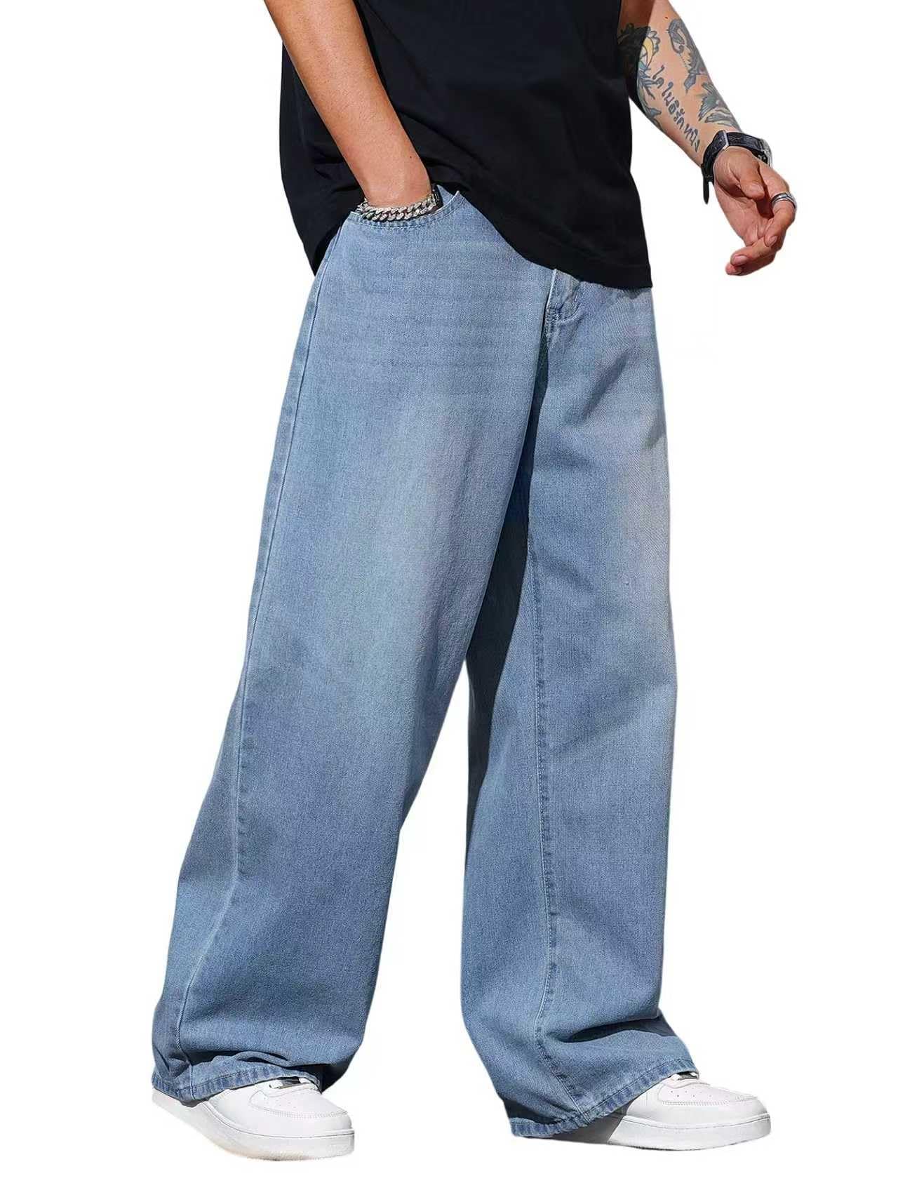 Mens Wide Leg Baggy Jeans Y2k Casual Fashion Loose Denim Pants Work Office Streetwear-25