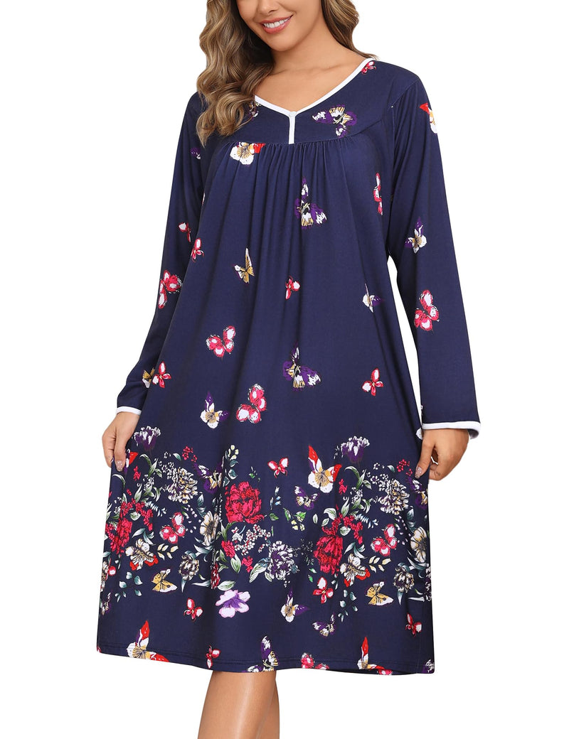 YOZLY Nightgowns for Women Soft Cotton Long Sleeve Night Gwon with Pockets-43