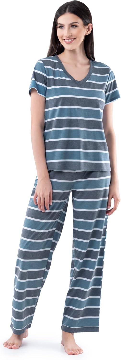Fruit of the Loom womens Short Sleeve Tee and Pant 2 Piece Sleep Set-77