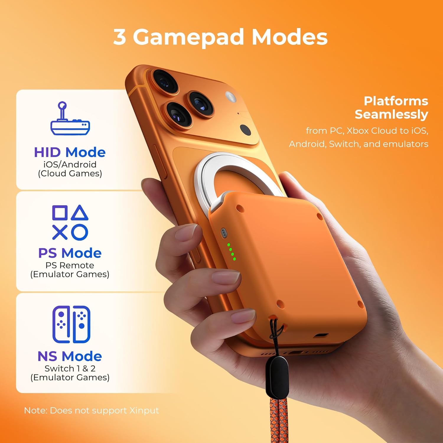 abxylute M4 Snap-On Mobile Gaming Controller for Android & iPhone, Lightweight Portable Phone Controller, Pocket-Sized Retro Emulator Gamepad Kickstand,Dual Joystick Turbo for Pro Gaming,Magnet Orange