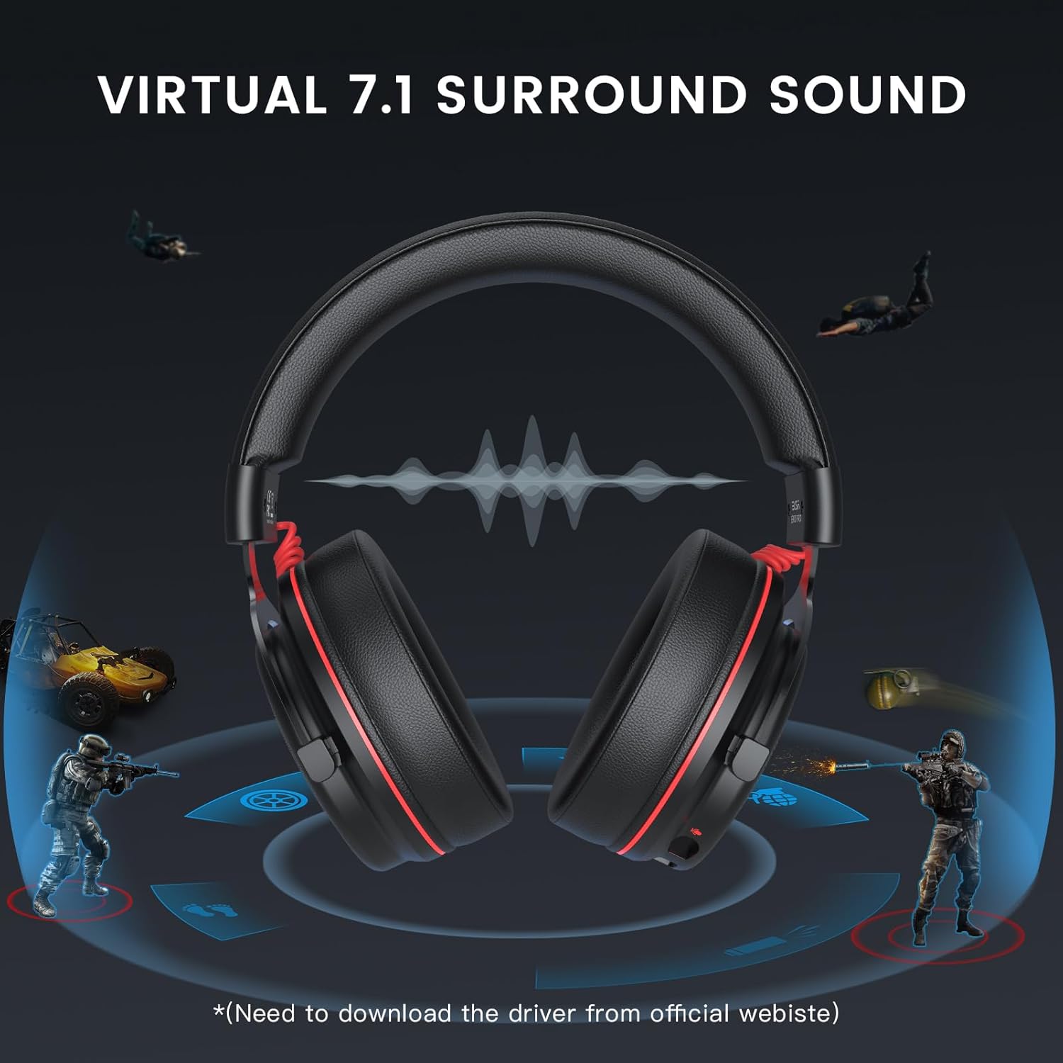 EKSA E900 Pro USB Gaming Headset for PC - Computer Headset with Detachable Noise Cancelling Mic, 7.1 Surround Sound, 50MM Driver - Headphones with Microphone for PS4/PS5, Xbox One, Laptop, Office